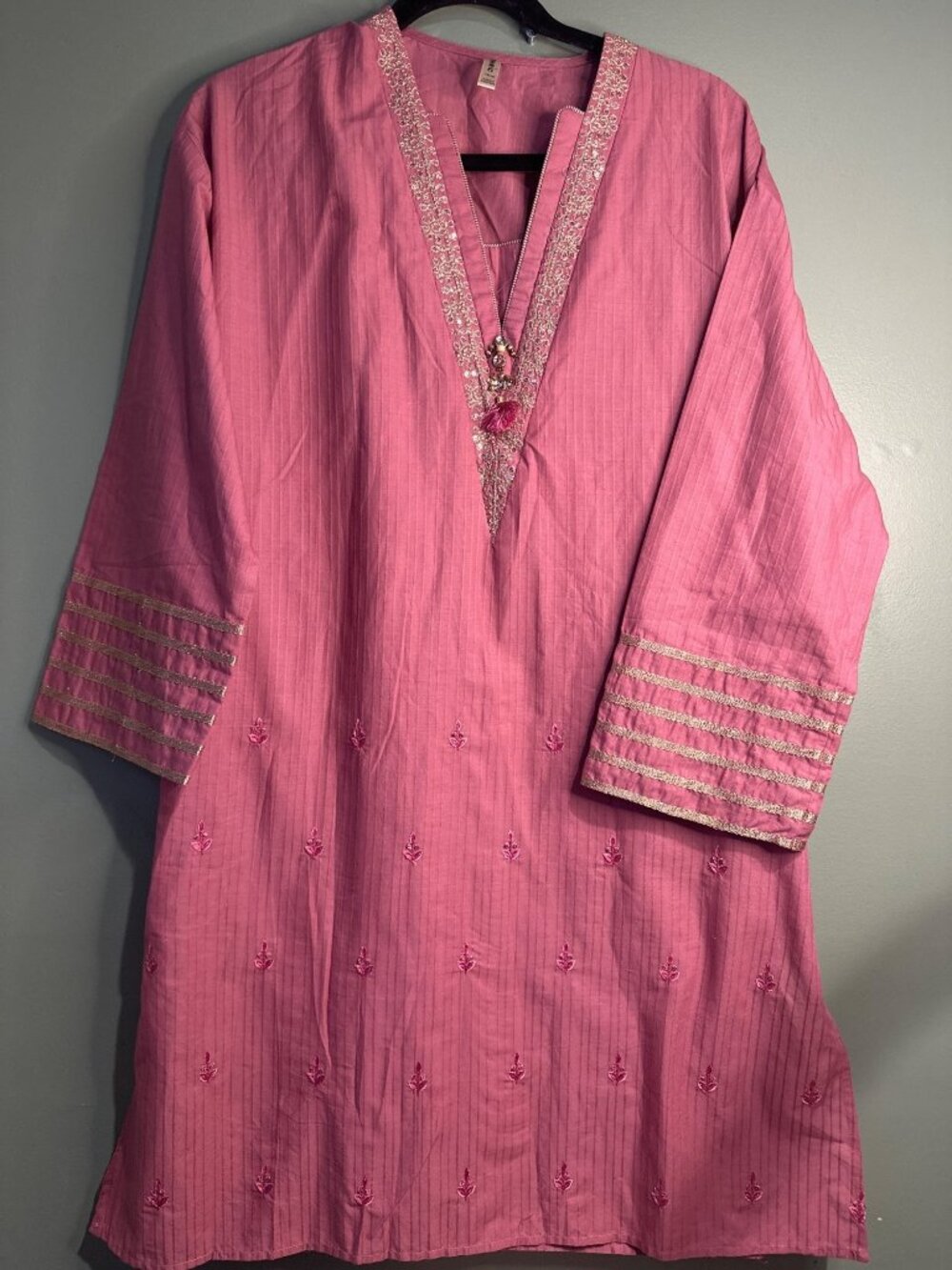 Ethnic M 100% Cotton Pink Kurta Tunic Embroidered Pakistan Boho cultural wear
